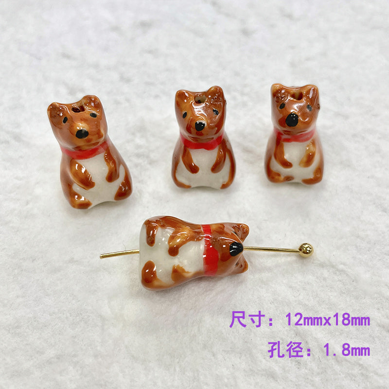 Wholesale 30pcs Autumn/Winter Milk Tea Color Ceramic Cute Carrot Bear Cube Beads